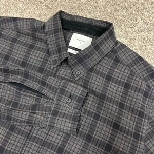 Billy Reid Shirt Standard Fit Medium Gray Black Plaid Cotton Button Down